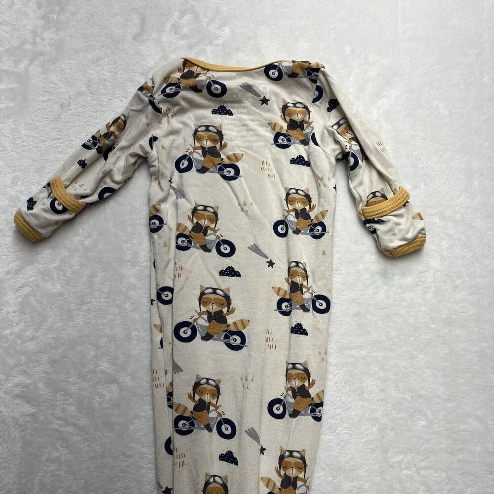Bestaroo Knotted Baby‎ Gown 0-3 Months Modal Racoon Motorcycle Stretch Sleeper